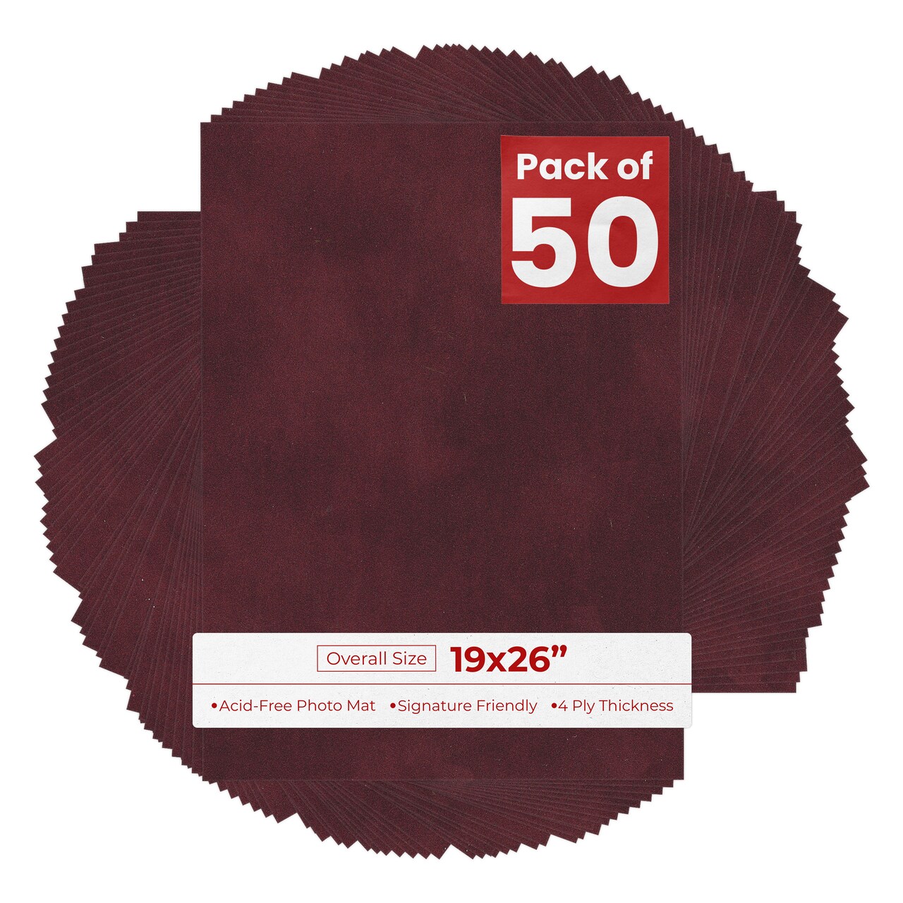Dark Red Suede 19x26 Uncut Mat Board - Blank Sheets, No Opening